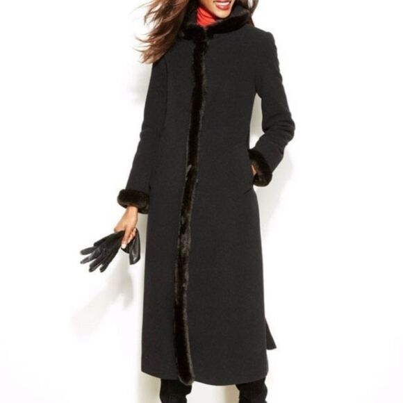 Ellen Tracy Jackets & Blazers - Ellen Tracy Long Black Wool Blend Coat withh faux fur trim